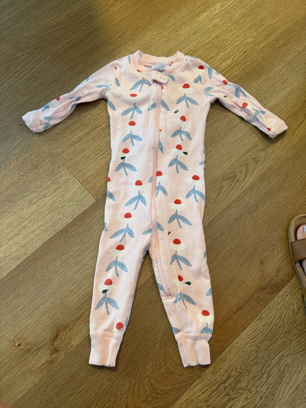 Hanna Andersson Light Pink Floral Zip-Front One-Piece Pajamas